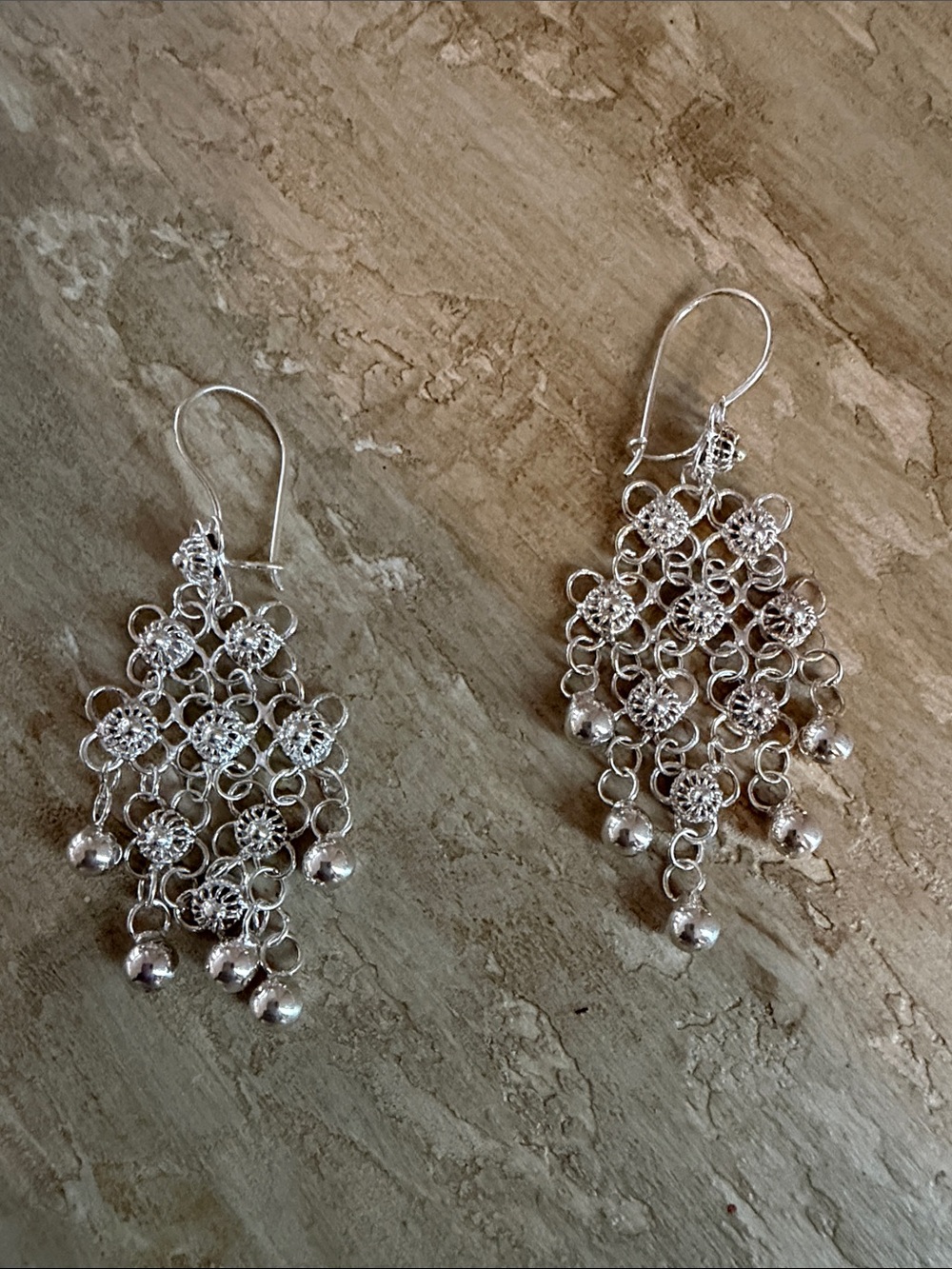 Silver Filigree Chandelier Drop Earrings - Silver